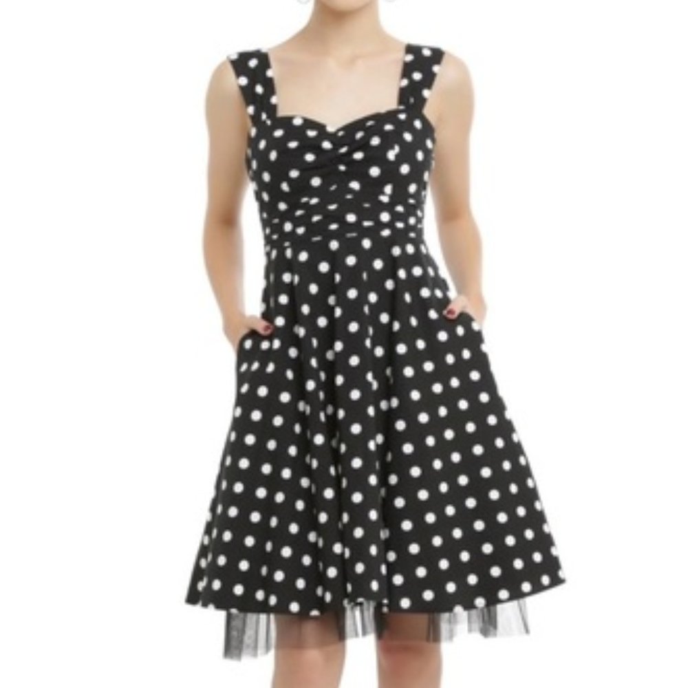 Hot Topic Black White Polka Dot Sweetheart Swing Dress NWT